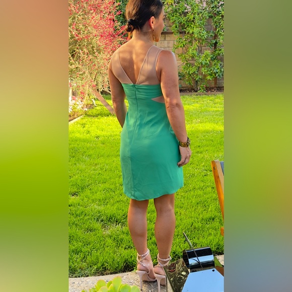 BCBGMaxAzaria Kelly Green Nude Mesh Insert Drape Front Sleeveless Mini -Sz 0 - Picture 11 of 16